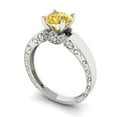 thumbnail image 2 of 1.06 ct Round Cut Simulated Yellow Diamond Solitaire with Simulated Diamond Accents 18K White Gold Womens Engagement Ring, 2 of 5