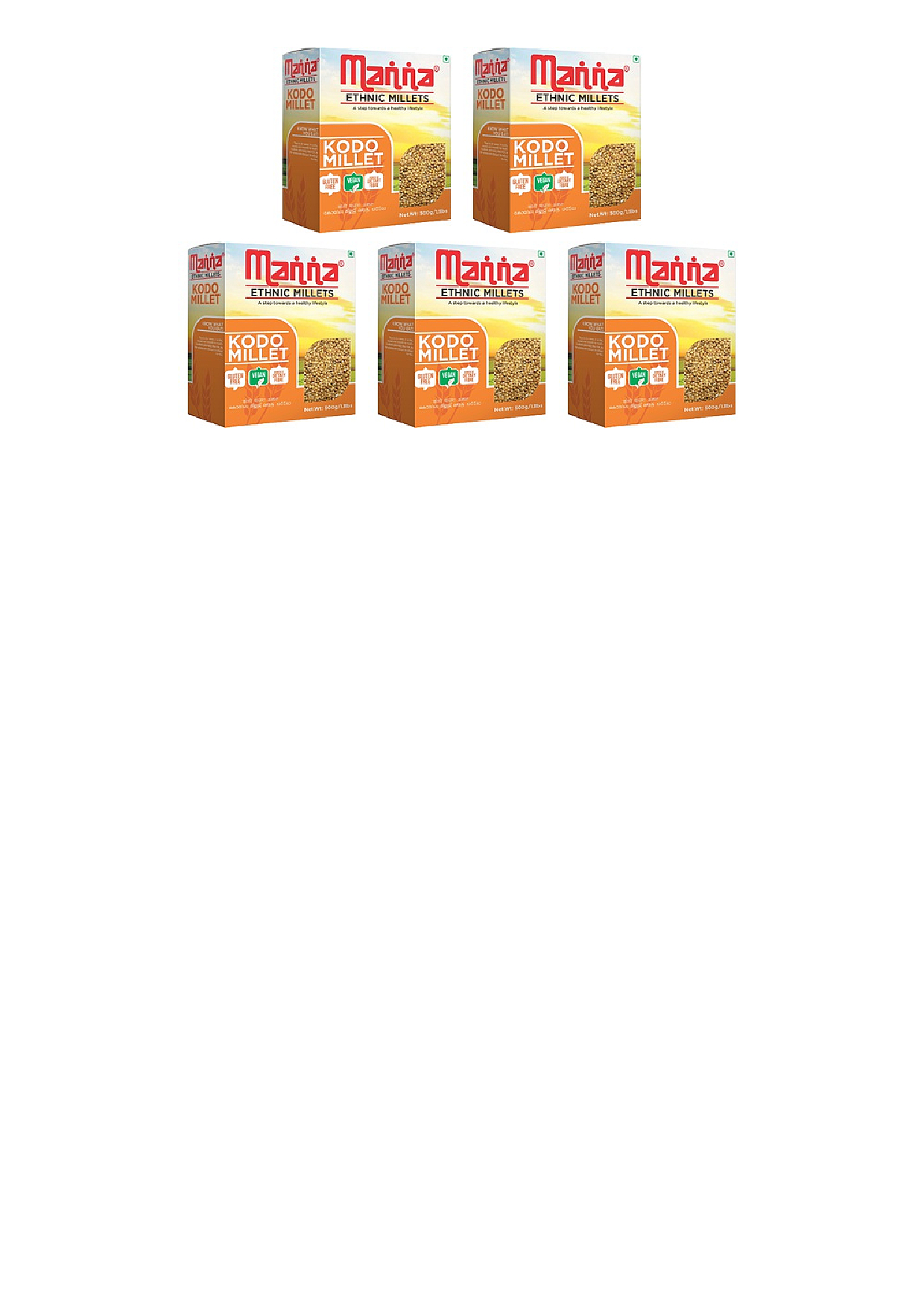 Pack Of 5 Manna Pearled Unpolished Ethnic Millets Kodo Millet 500