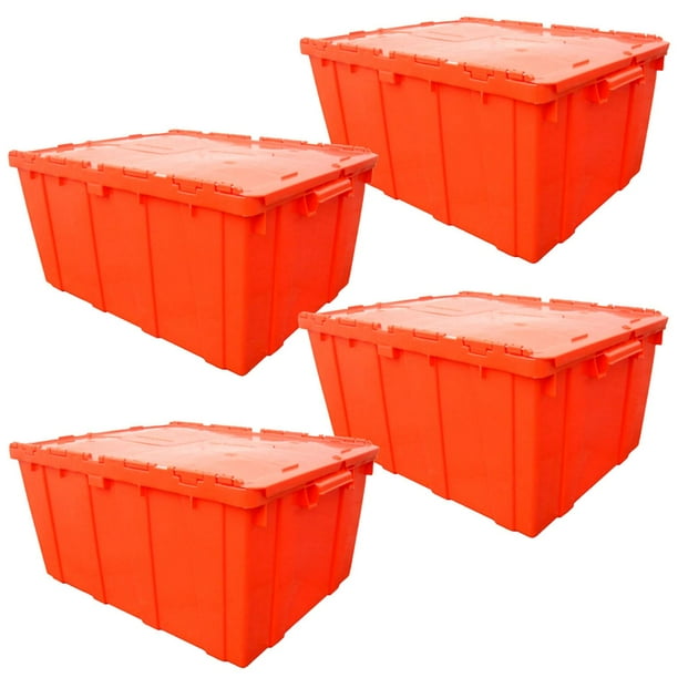 Cajas Organizadoras Grande Bisagras StorBox 4 Pzas 35kg 61x50x31cm Apilable Bisagras Polietileno Color Naranja.