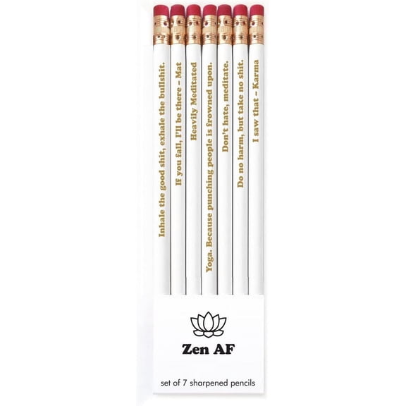 Snifty Zen AF Pencil with Funny Sayings, Set of 7, Black