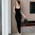 thumbnail image 3 of Summer Women Evening Dress Sleeveless Slim Fit Backless Pure Color Split Hem Velvet U-shaped Neck Prom Cocktail Party Midi Dress, 3 of 7