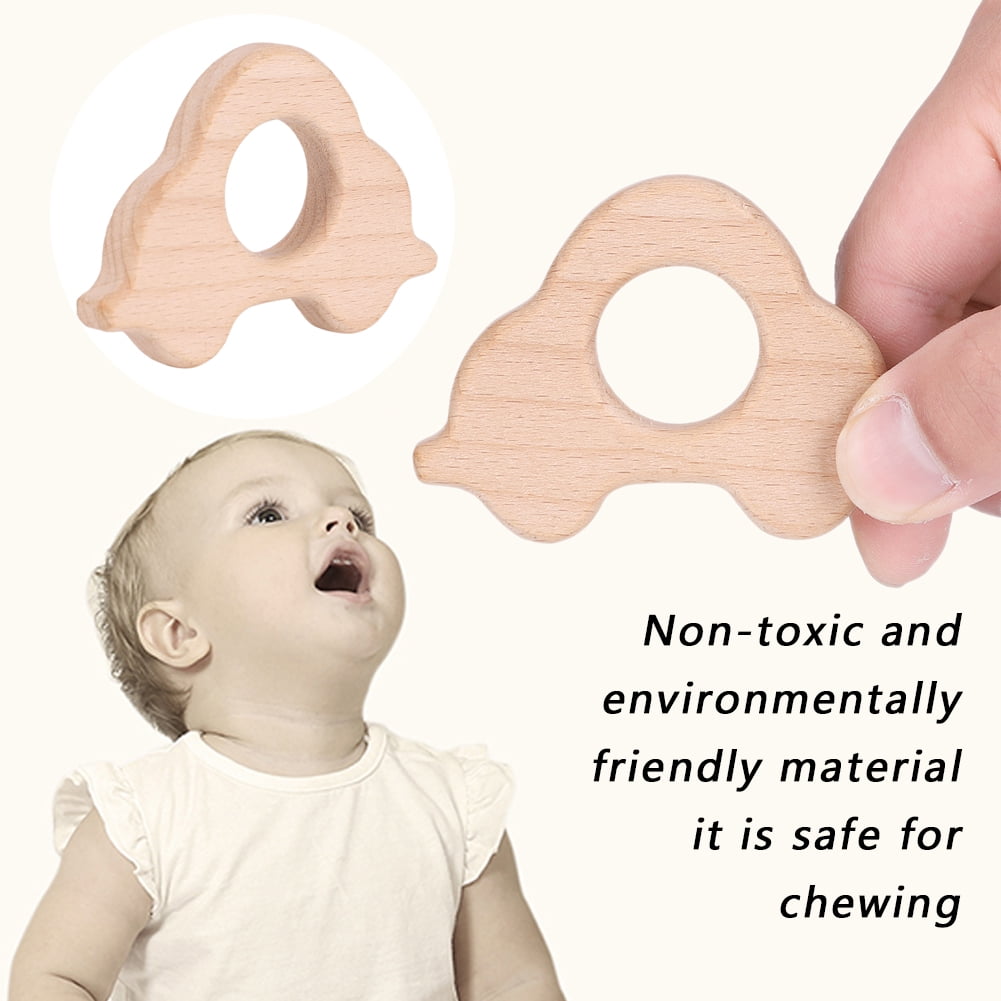 LYUMO 5pcs Wooden Teether Animal Baby Teething Toy DIY Natural Wood