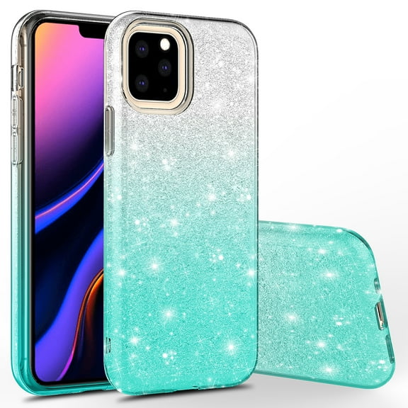 iPhone 13 Pro Max Case, Rosebono Cute Fashinon Slim Luxury Shinning Sparkle Bling Classy Glitter Sparkle Girl Girly Women Protective Cover for iPhone 13 Pro Max (Silver/Teal)