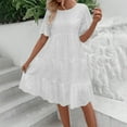 thumbnail image 2 of Hfyihgf Women's Summer Dresses Lace Eyelet Short Sleeve Crewneck Tiered Midi Dress Ruffle Hem Babydoll Short Dress(White,XL), 2 of 6