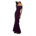thumbnail image 3 of XSCAPE Womens Purple Ruffled Ruched Off Shoulder Full-Length Evening Dress 4, 3 of 5