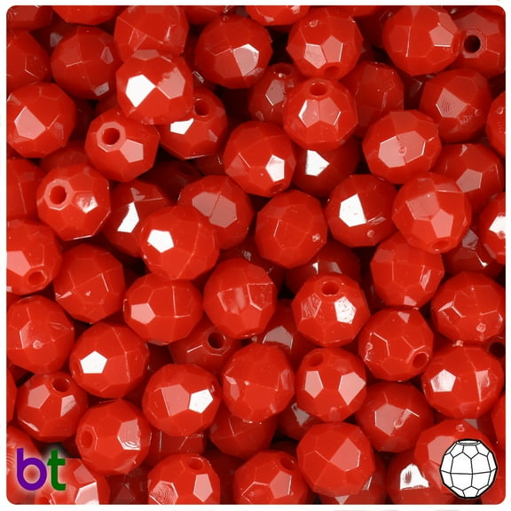 BeadTin Red Opaque 10mm Faceted Round Plastic Beads (225pcs)