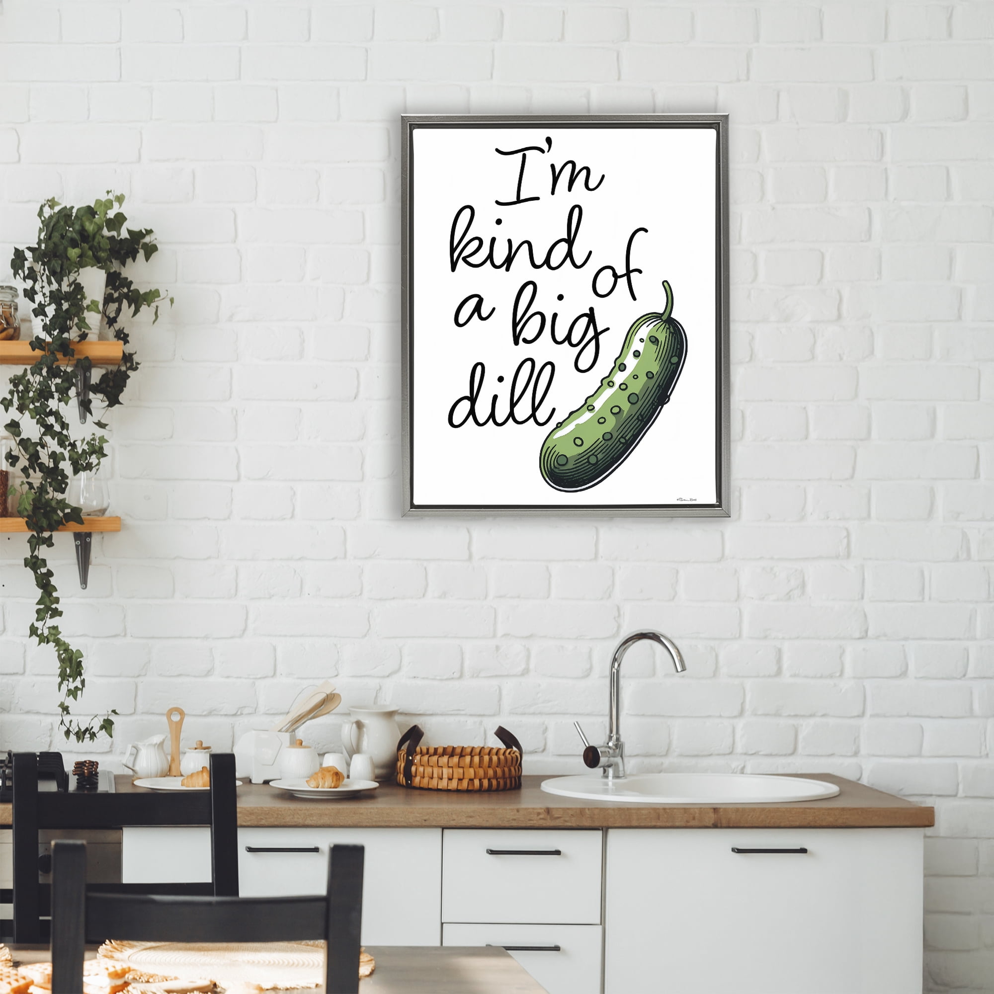 Stupell Industries Kind Of A Big Dill Pickle Gray Framed Floater Canvas Wall Art, design by Susan Ball