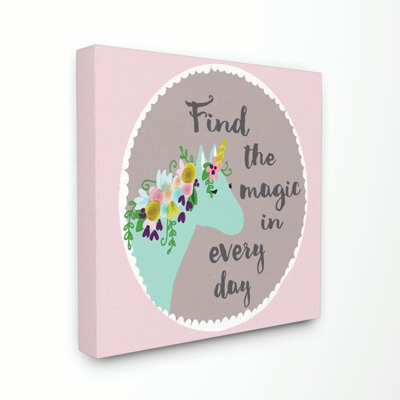Stupell Home Décor Find the Magic Unicorn Cyan Pink Design Canvas Wall Art by Cindy Willingham