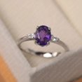 thumbnail image 1 of Purple amethyst ring, February birthstone, oval cut gemstone, sterling silver, 1 of 5