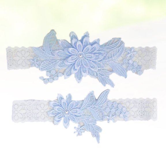 Minkissy 2pcs Wedding Dress Accessories Bride with Sky-blue Lace Garter for Prom