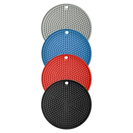 

Bgageg 4Pcs Silicone Trivet Mat Set Non Slip Heat Hot Pads For Kitchen Versatile Round Pot Holders For Tabletop 7 x 7 Inches Blue
