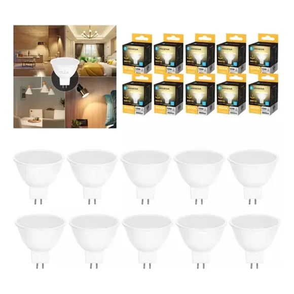 Aigostar Focos LED Ahorradores 10pcs, Bombillas MR16 de 10W, Luz blanca cálida, Ideal para Iluminación Interior