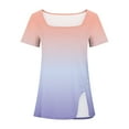 thumbnail image 3 of Raeneomay Split Hem Shirt and Oversized T Shirts Women's Short Sleeved Gradient Printed Neck Button Open Hem T-Shirt Top, 3 of 4