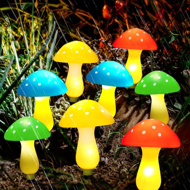 Lámpara solar en forma de hongo, lámpara solar en forma de hongo para jardín al aire libre, resistente al agua, lámpara LED solar en forma de hongo multicolor.