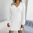 thumbnail image 2 of CAICJ98 Dresses for Women 2023 Womens Sweater Dress V Neck Backless Batwing Long Sleeve Belted Knit Dresses White,S, 2 of 5