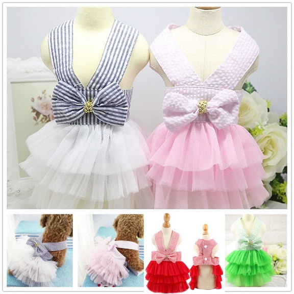 Dog Dress, Stripe Lace Princess Pet Clothing Cute Fashion Outfit Breathable Comfortable Puppy Dress, Elegant Decorative Apparel with Soft Design for Small Dogs Cats Birthday Party Daily Wear