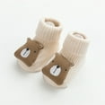 thumbnail image 5 of Zwiiyzr Toddler Boys Girls Slipper Socks 0-3 Years Over The Calf Solid Color Cartoon Socks Keep Warm Kids Soft Dispensing Non-Slip Indoor Newborn Socks Beige, 5 of 8