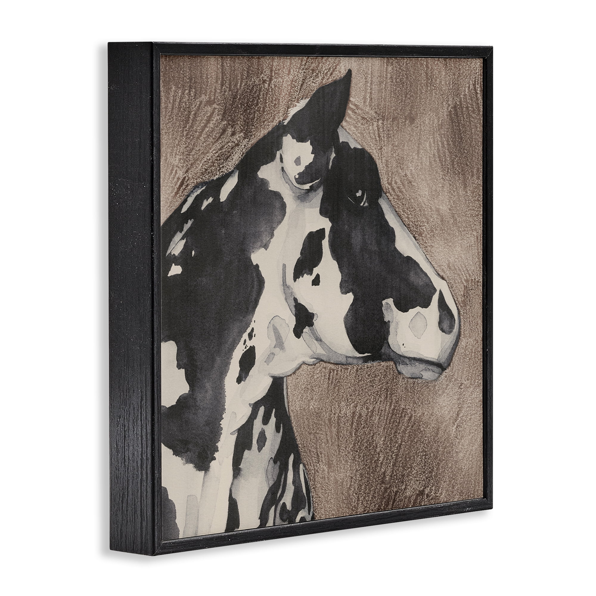 Stupell Industries Rustic Cow Looking Right Animals & Insects Painting Black Framed Art Print Wall Art, 12 x 12
