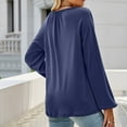 thumbnail image 4 of Leesechin Women's Fashion Solid V-Neck Pleated Long Sleeve Loose T-shirt Top in Clearance, 4 of 4