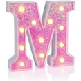 thumbnail image 2 of LED Letter Sign Light Pink Glitter Letter Night Light Wedding Birthday Party Christmas Lights Girls Gift Home Bar Decor(M), 2 of 8