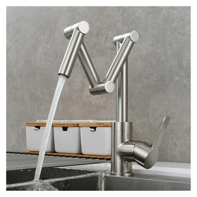 Brass Pot Filler Faucet Deck Mounted Three-Section Extension Folding Kitchen Faucet Triple Joint Swing Arm For Hot And Cold ,Effortless Installation