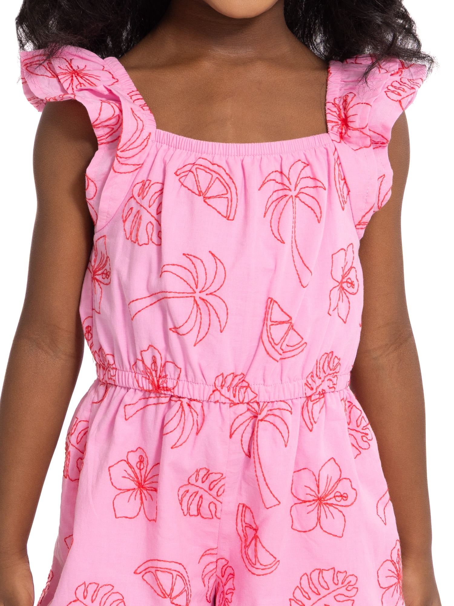 Wonder Nation Toddler Girls Allover Print Cotton Romper with Ruffle Sleeves, Sizes 12M-5T