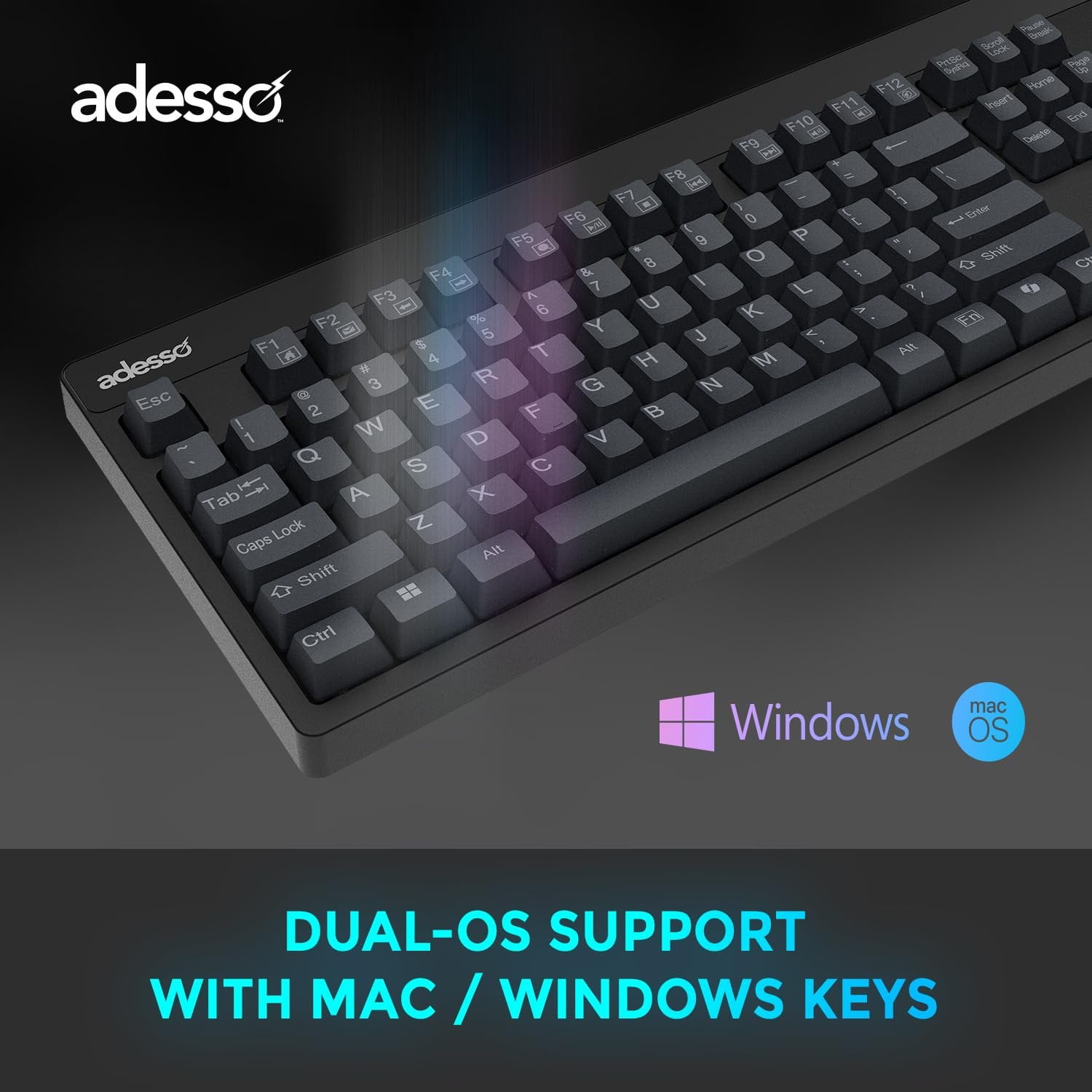 ADESSO EasyTouch 130 Full-Sized USB Wired Mechanical Keyboard with Brown Switches, Dedicated Copilot AI Hotkey, Gasket-Mounted for Quiet Typing, 2X Large Print Keycaps, and N-Key Rollover for Windows