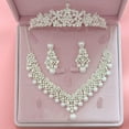 thumbnail image 1 of Women Faux Pearl Rhinestone Pendant Necklace Earrings Crown Tiara Jewelry Set, 1 of 8