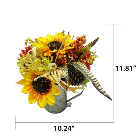 Way to Celebrate Harvest Orange Sunflower Mix in Watering Pot Thanksgiving Artificial Flower (Best Flowers For Fall Pots)