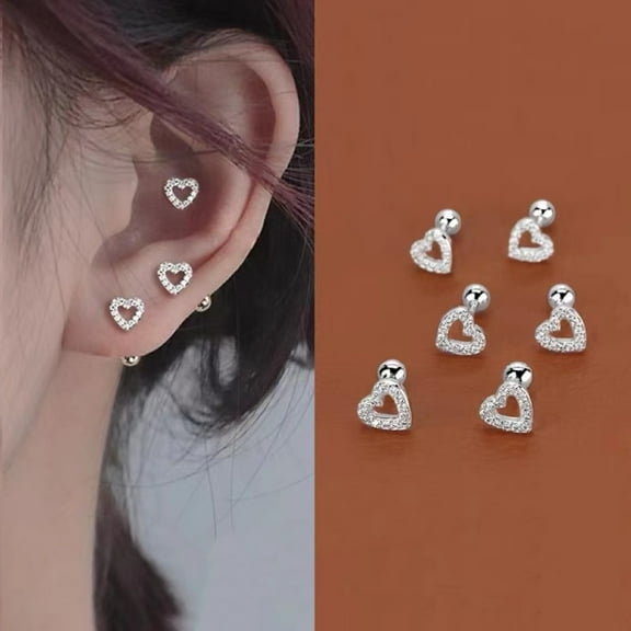 Silver CZ Heart Stud Earrings, Women Small Stud, Minimalist Earrings, Gift for Her