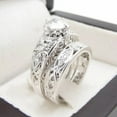 thumbnail image 3 of VOLALO 2pcs His and Hers Wedding Ring Sets Couples Engagement Rings Women and Men 925 Sterling Silver AAA Cubic Zirconia Palace Style Hollow Pattern Anniversary Gift Ring Set, 3 of 8