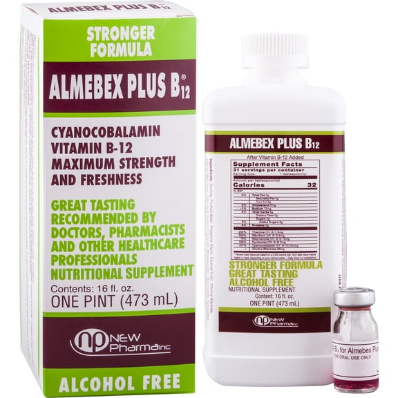 Almebex Plus B12 16 fl. oz by Newpharma INC - Liquid B Vitamins Nutritional Supplement, Stronger Formula