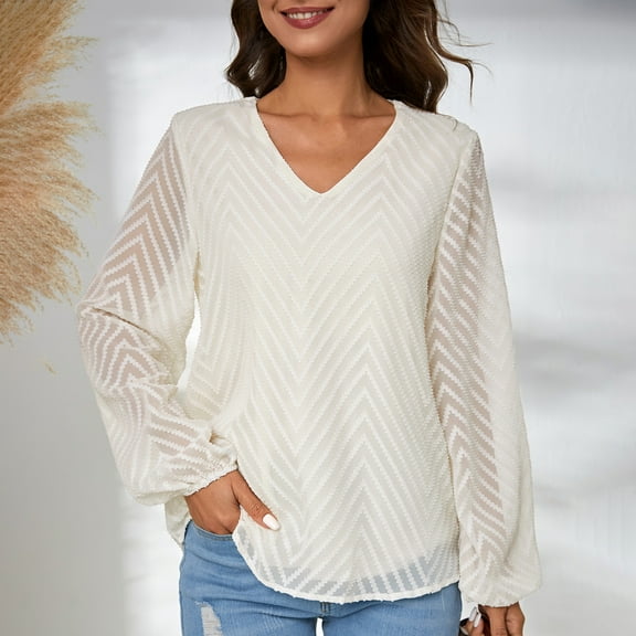 Fznquz White Shirts Women Long Sleeve V Neck Dressy Blouse Elegant Casual Summer Womens Fashion S