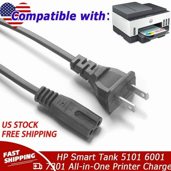 AC Power Cord Cable Compatible with HP Smart Tank 5101 6001 7301 All-in-One Printer