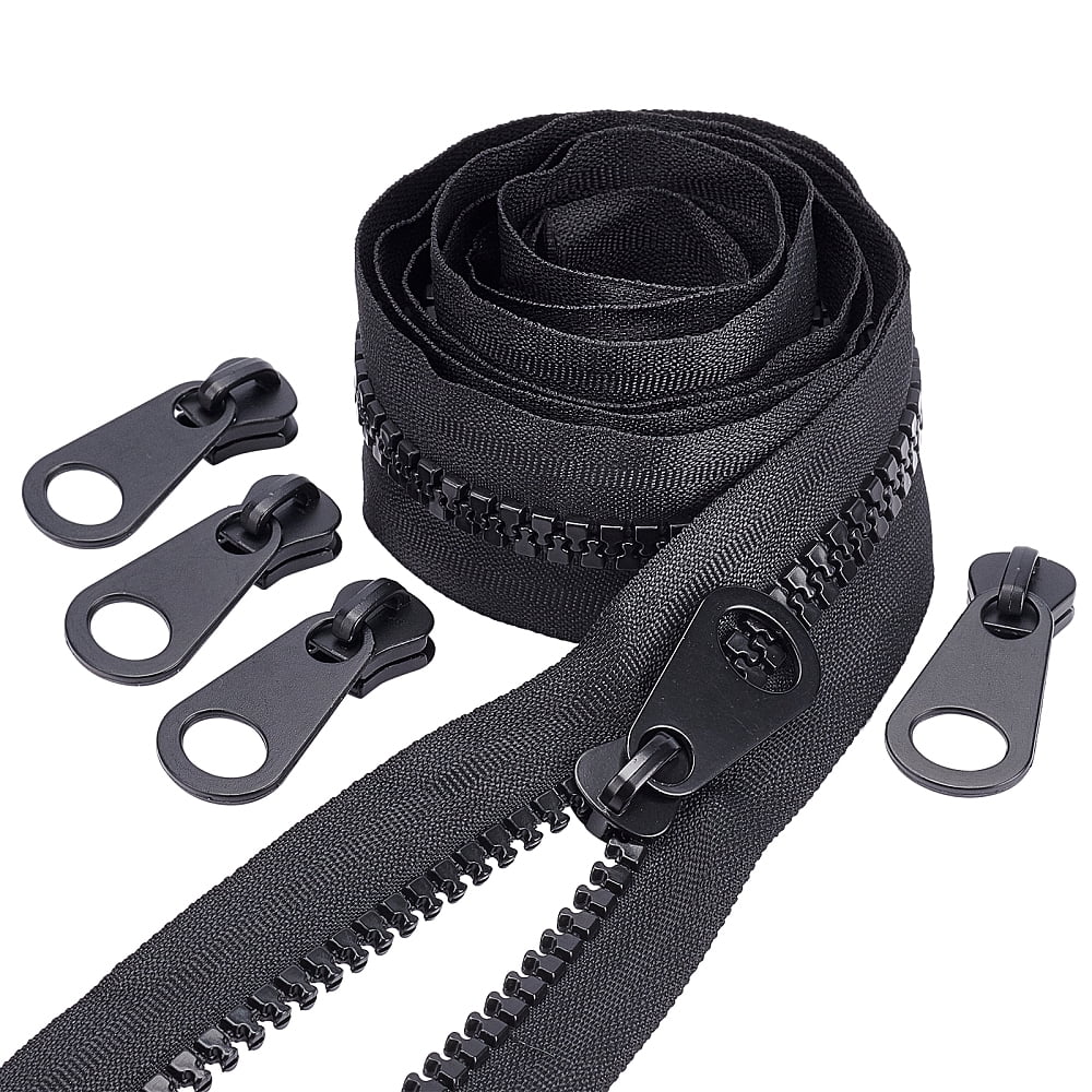 Nylon Closed-end Zipper and Resin Zipper Sliders Zipper Head Black 47x18mm