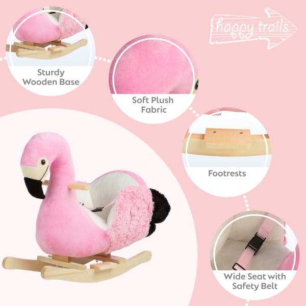 Happy Trails Rocking Horse - Plush Flamingo Animal Rocker for Ages 3 and Up