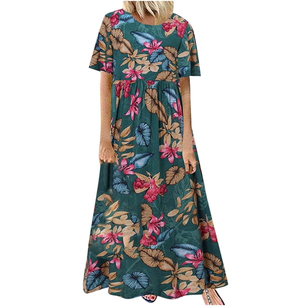 Vestidos Para Mujer Vestidos A Media Pierna Vestido Holgado de Manga Corta Con Estampado Floral Y Cuello Redondo Informal A La Moda Odeerbi ODB162274