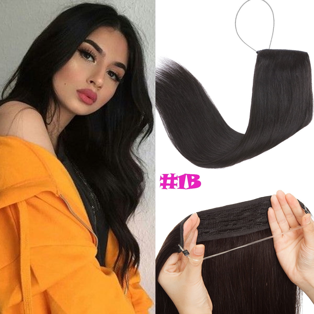 SEGO Wire Hair Extensions 100% Human Hair Straight Hair Extensions 16inch-22inch Light Blonde Highlighted Golden Blonde Invisible Wire Fish Line Hair Extensions Straight Human Hair Extensions