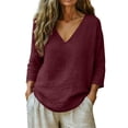 thumbnail image 2 of Hilenly Plus Size Cotton Linen Shirts for Women 3/4 Sleeve V Neck Summer Tops Lightweight Beach Vacation Blouse, 2 of 7