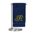 thumbnail image 2 of Monogrammed Bath Towel, Personalized Gift, 27 x 54 inches - Set of 2 - Gold Script Embroidered Towel - 100% Turkish Cotton - Soft Terry Finish - for Bathroom, or Spa - Script R Navy Towels, 2 of 3