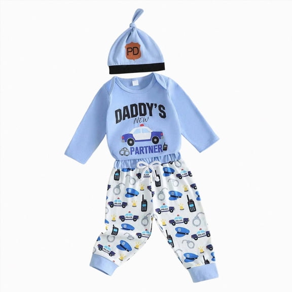 UAYOTSE Baby Boys 3‑Piece Clothing Set, Long‑Sleeve Top, Printed Trousers and Matching Hat, Soft Warm Outfit for Infant Cool‑Season Daily Use Size 0-3 Months