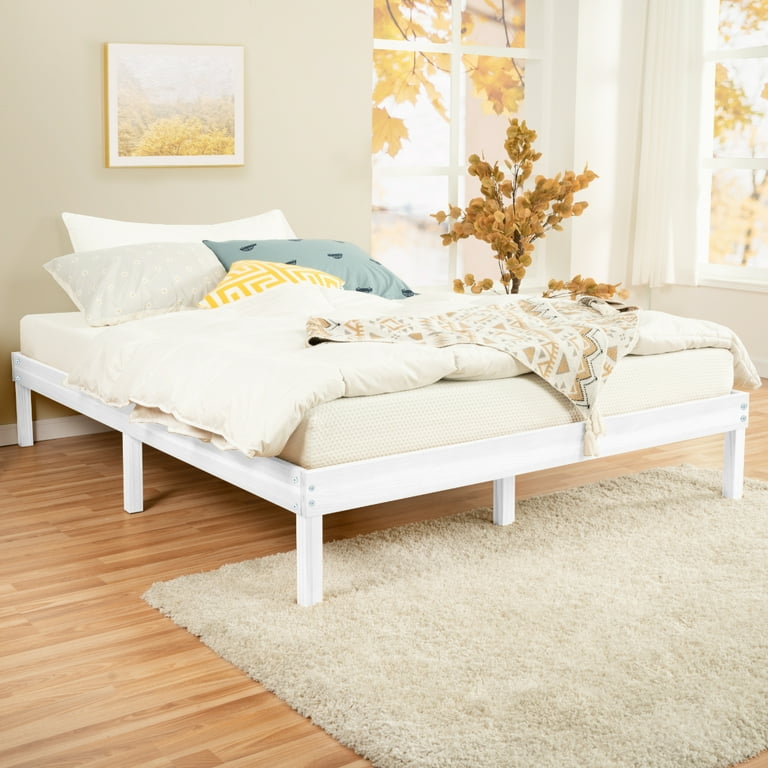 Free Shipping 14 Inch King Solid Wood Platform Bed Frame No Squeak Bed Frame with Wooden Slats No Box Spring Needed 9.2 Under Bed Storage White Walmart Walmart