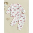 thumbnail image 6 of FEORJGP Toddler Baby Girls 2-piece Outfits 0 6M 12M 18M 2T 3T Infant Long Sleeve Pullovers Bow Print Crew Neck Sweatshirts Tops with Elastic Waist Sweute Casual Spring Fall Clothes for Daily, 6 of 7