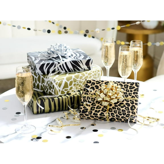 Reversible Wrapping Paper Jumbo Roll, Leopard and Gold (1 Roll, 175 sq. ft.)