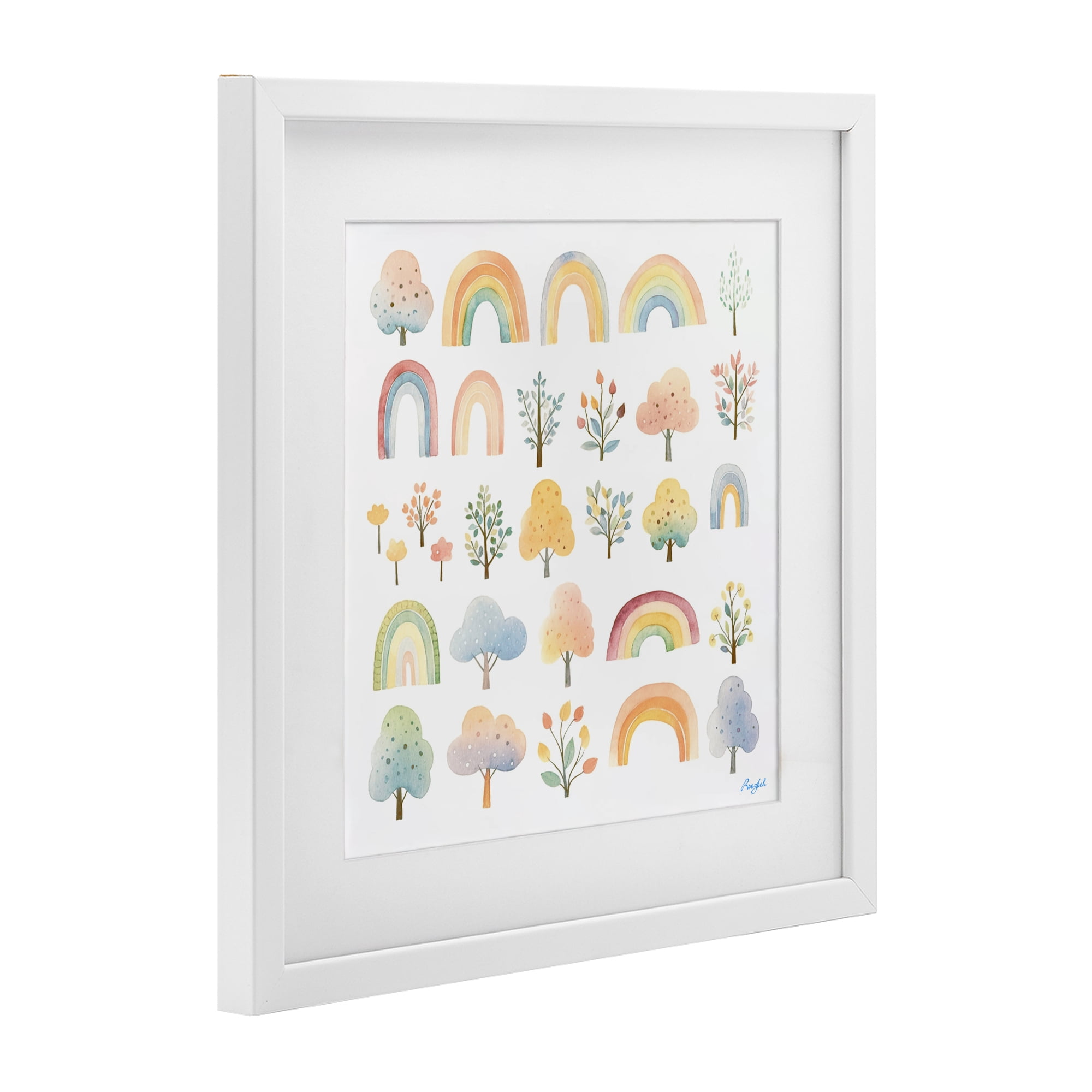 Stupell Industries Happy Rainbows & Foliage White Framed Print Under Glass, design by Roozbeh