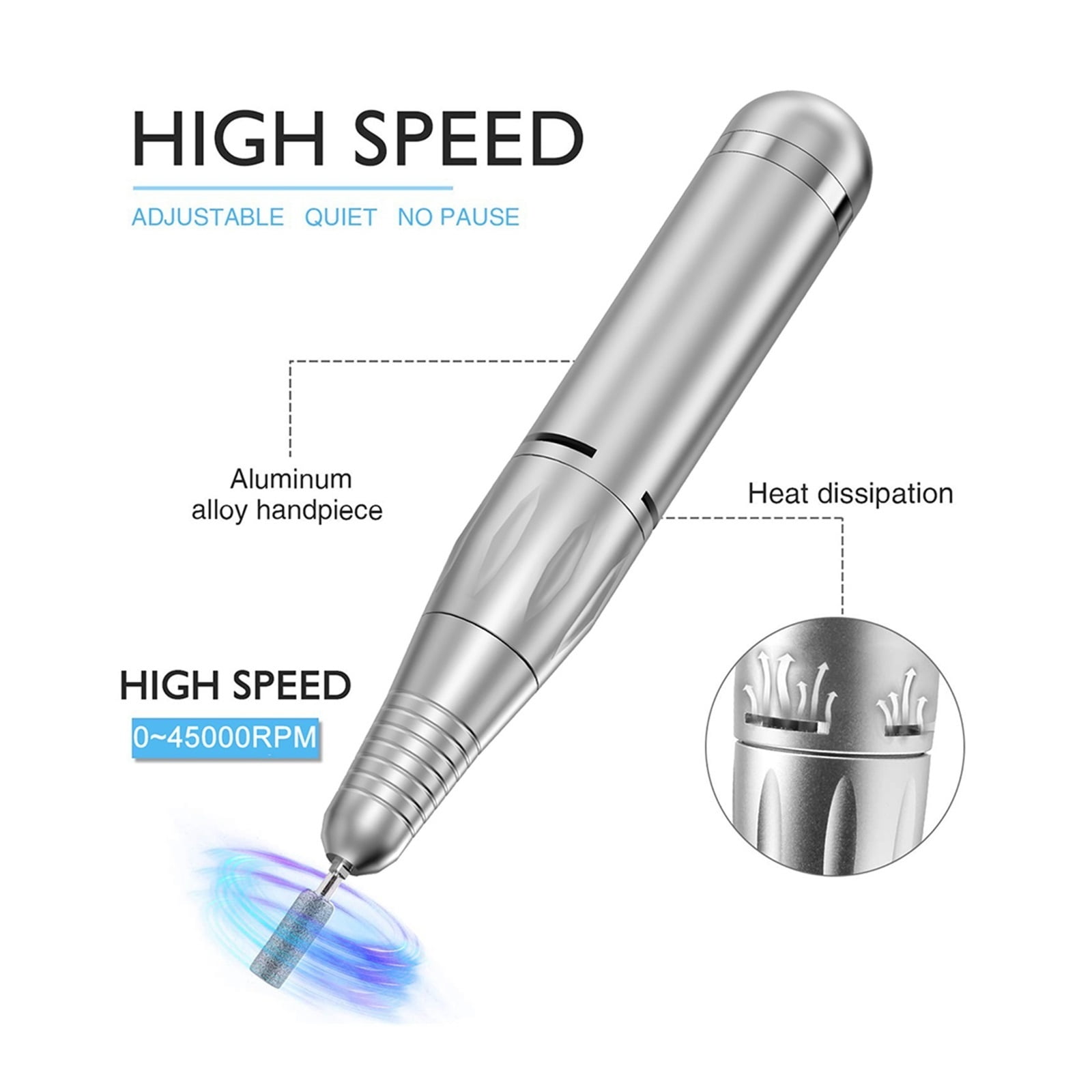 Portable Nail Drill Professional 45000 RPM, Rechargeable Electric Nail File Machine For Acrylic Nails Gel Polishing Removing ,Low Noise