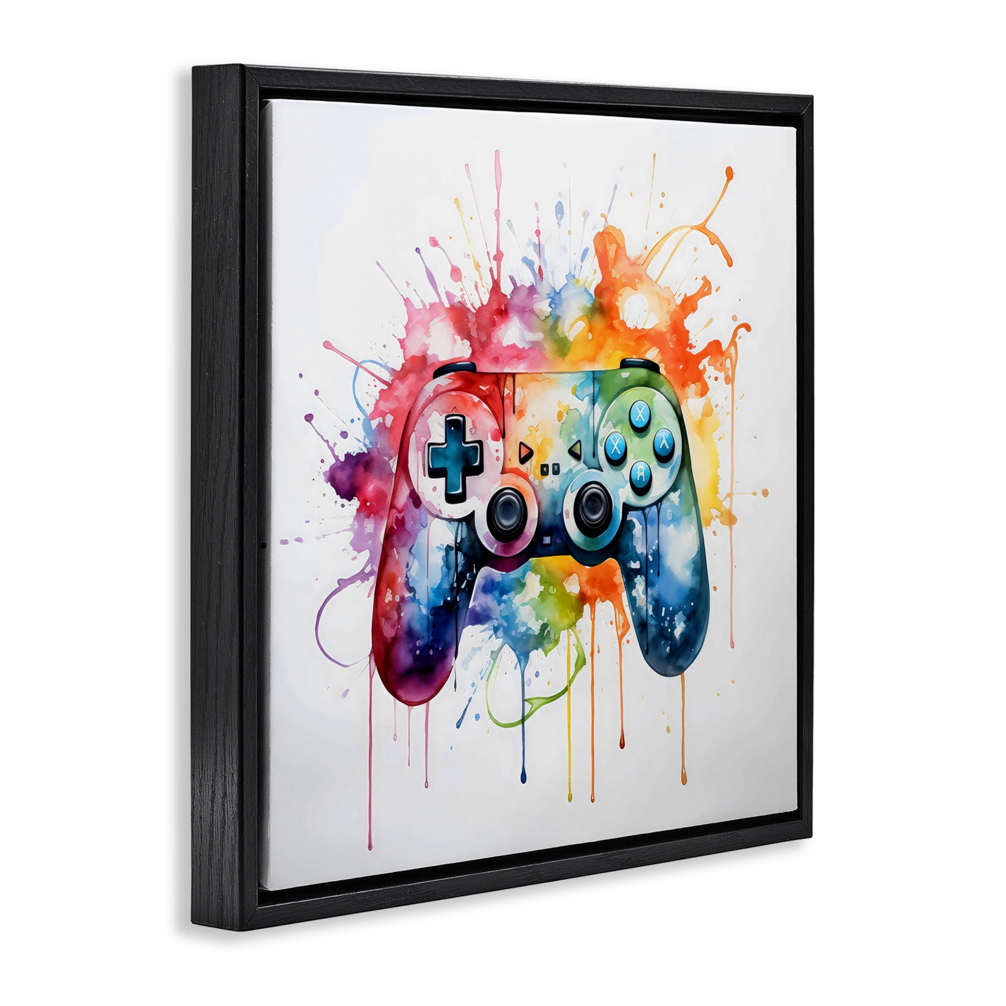 Stupell Industries Colors of Gaming Splatter Black Framed Floater Canvas Wall Art, design by Creative Studio