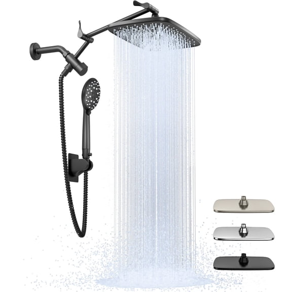 12 Inch Coverage High Pressure Rain Shower Head Combo with Adjustable Extension Arm, Wide Rainfall & 5 Modes Handheld Showerhead, Dual Anti-Clog
