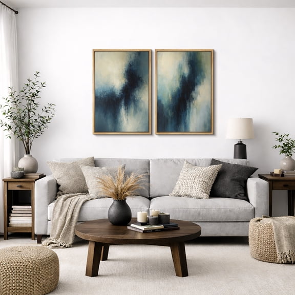 Framed Canvas Print Abstract Wall Art Set of 2 Modern Decorative for Living Room Bedroom - 16"x24"x2 NATURAL