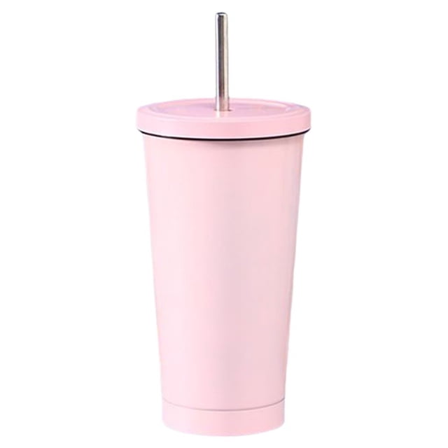 Bearachild Frasco de vacío de acero inoxidable, paja desmontable antideslizante, 500ml, reutilizable, lavable, para leche, café, agua, taza, suministros Cocina y Comedor Rosado Bearachild HA073675-03B